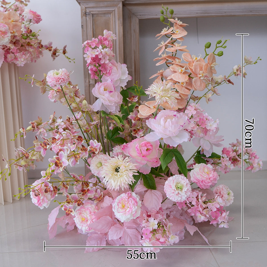 Pfirsich-weißes Kunstblumenarrangement – Romantisches Event-Tisch- und Schild-Styling-Set FA-263