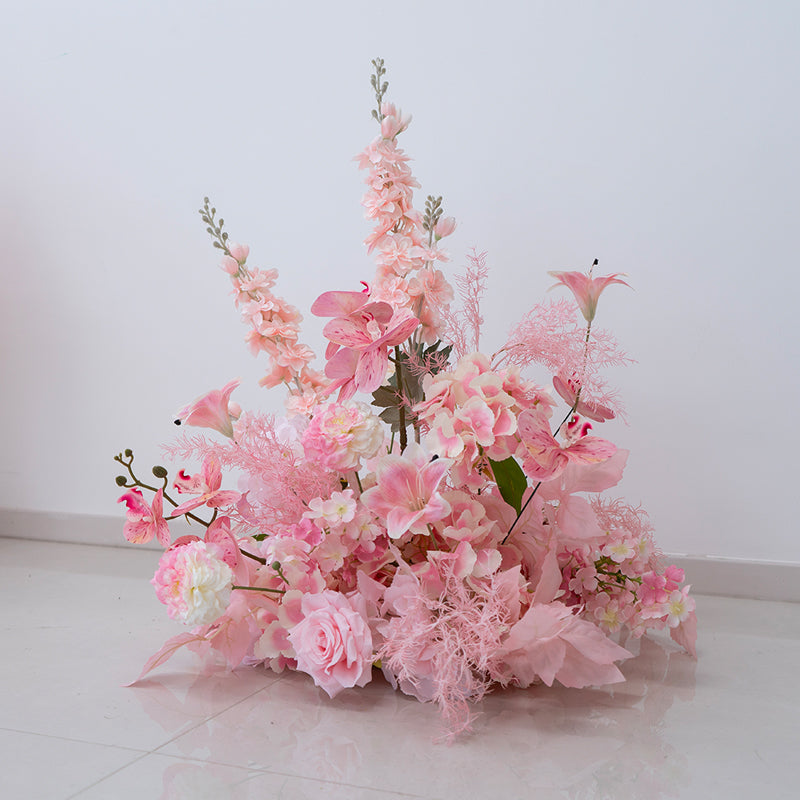 Pfirsich-weißes Kunstblumenarrangement – Romantisches Event-Tisch- und Schild-Styling-Set FA-263