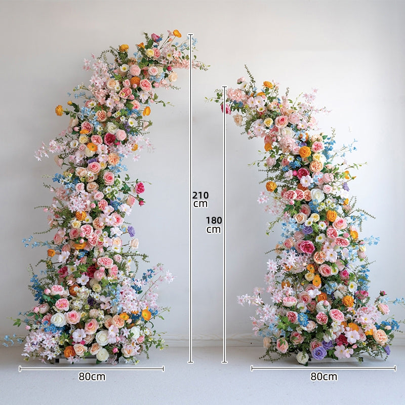 Valar Spring Pastel Horn Arch, Artificial Floral Backdrop, Whimsical Wedding Ceremony Decor, Vibrant Event Photography Prop VA-345