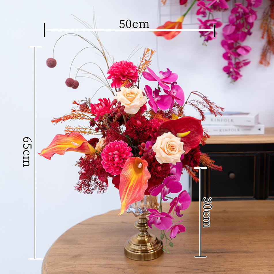 Valar Flower Luxury Artificial Wedding Flower Set – Red & Orange Floral Decoration for Reception, Party Backdrop & Centerpieces FA-303
