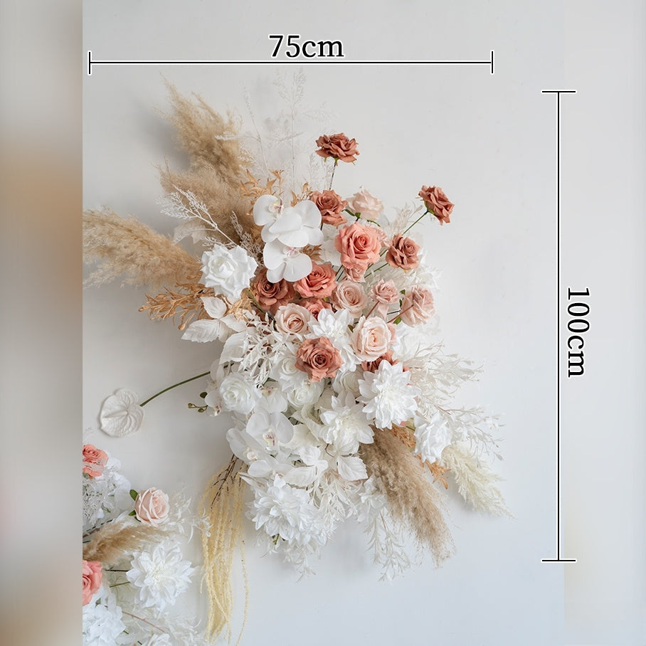 ترتيب زهور صناعية بلون الخوخ والأبيض – مجموعة تنسيق طاولة وديكور لافتة للفعالية الرومانسية FA-263