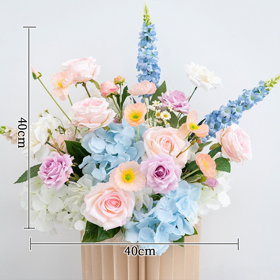 ValarFlower Pink Blue Artificial Floral Wedding Arrangement Set, Faux Flower Decor for Ceremony Aisle, Welcome Area, Outdoor Wedding & Party Event FA-352