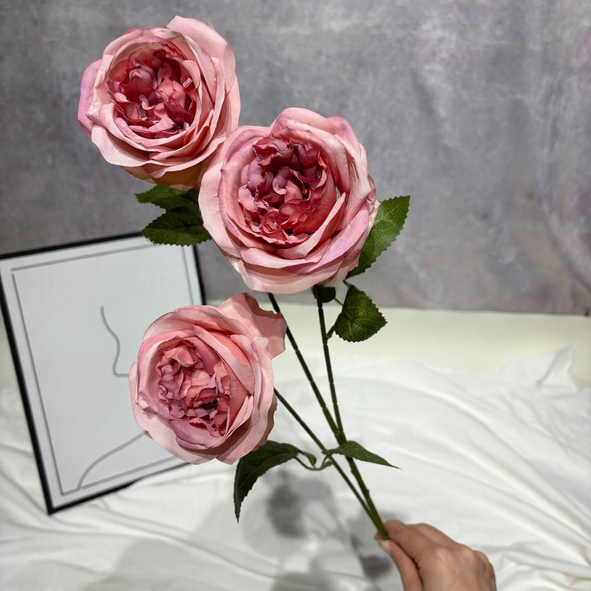 3-Head Faux Austin Rose – Vintage Garden Style Artificial Floral Stem FS-1046