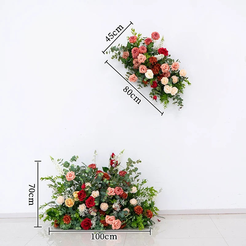 ValarFlower Red Peach Artificial Floral Arrangement Set, Garden Style Wedding Backdrop Decor with Floor Flowers FA-373
