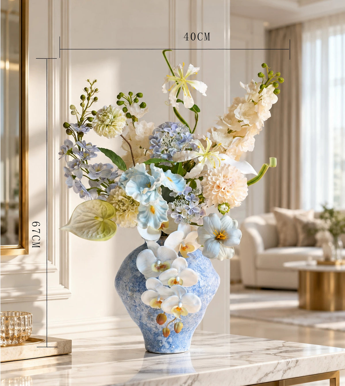 ValarFlower Artificial Flower Arrangement, Blue White Floral Centerpiece for Home Decor and Wedding Table VB-325