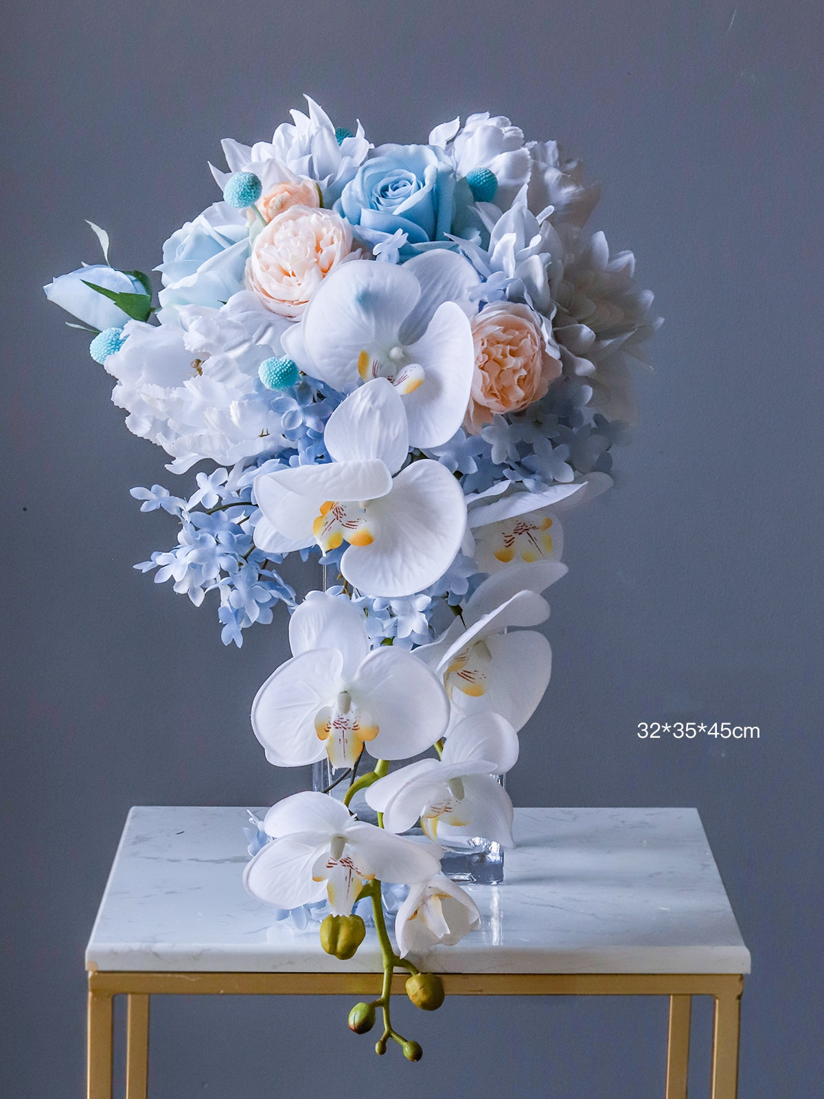 Elegant Cascading Faux Flower Bouquet – Romantic Silk Floral Arrangement for Wedding & Home Décor VB-205 (Without Vase)