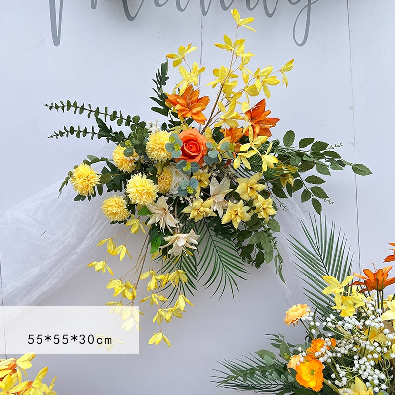 Valar Flower Large Yellow Aisle Floral Runner — Faux Eucalyptus & Silk Flower Wedding Pathway Decor WF-118