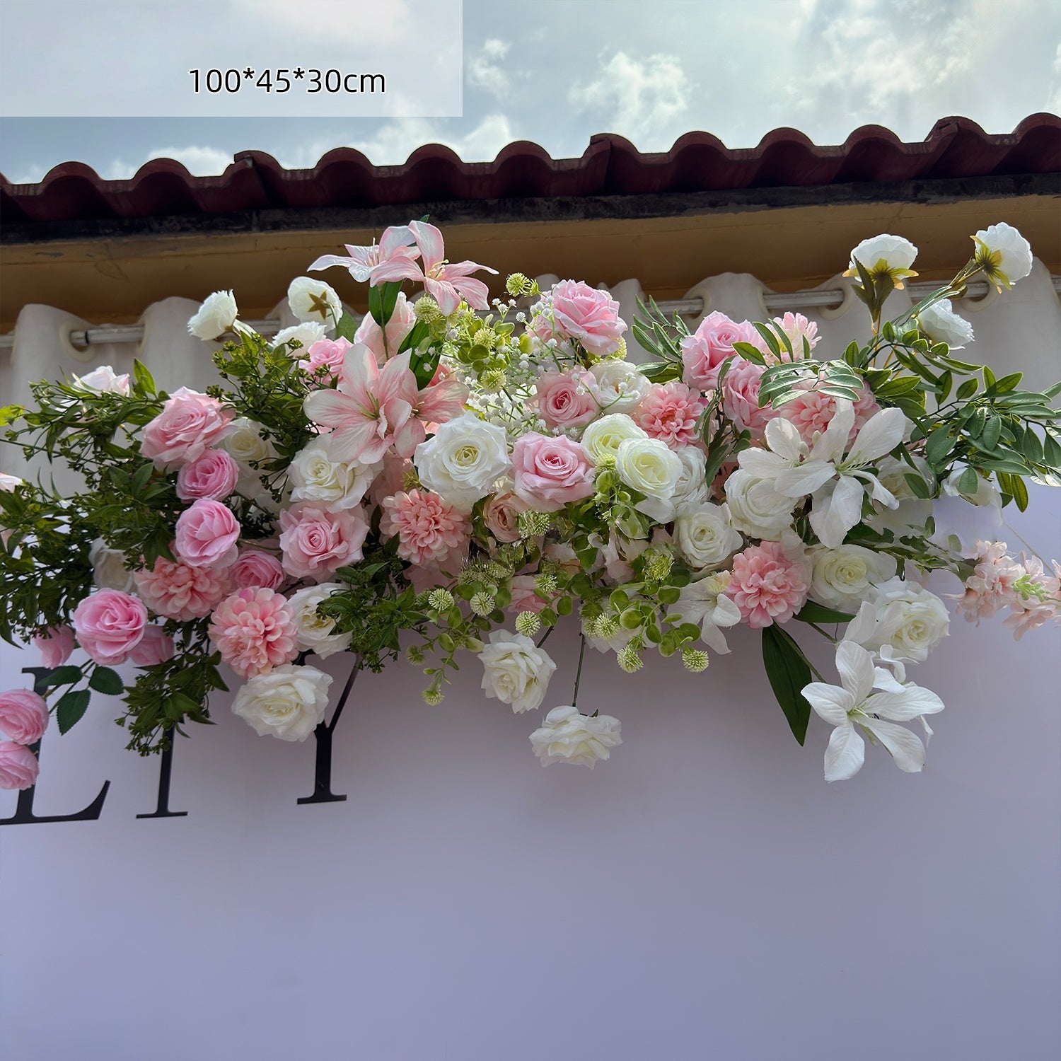 Valar Flower Blush Pink Aisle Floral Runner — Rose Cascade & Faux Orchid Wedding Ceremony Decor WF-117