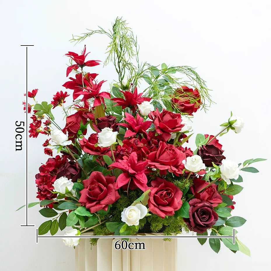 ValarFlower Burgundy Red Wedding Flowers, Artificial Floral Arrangement Set for Ceremony Decor FA-380