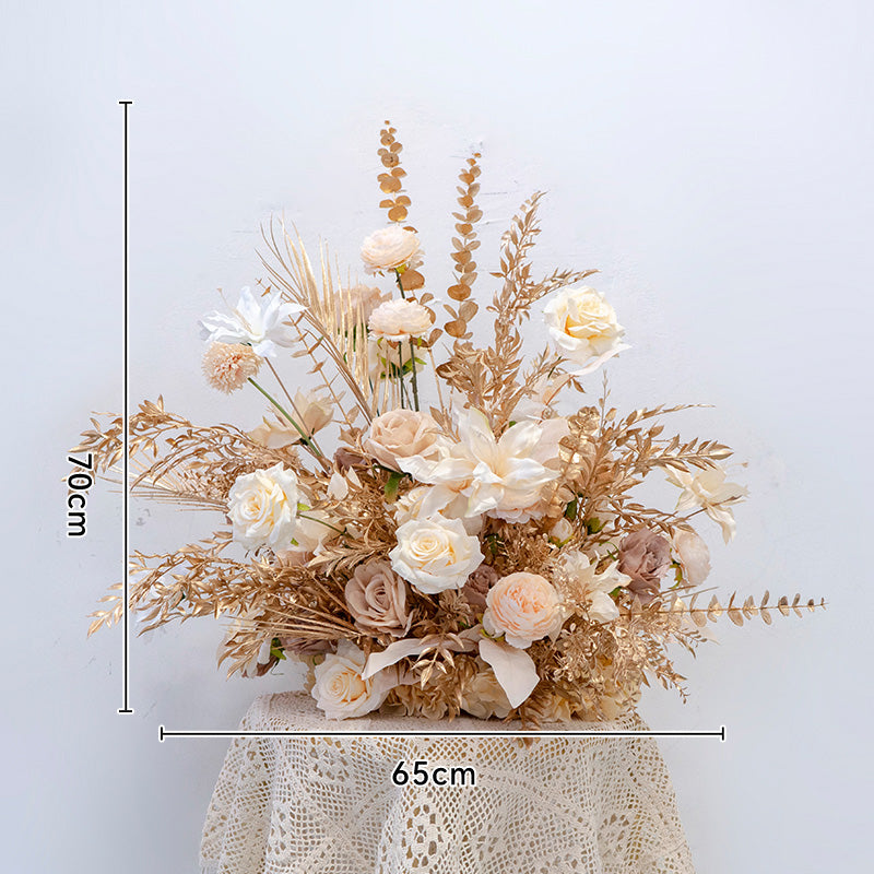 Champagne Beige and Gold Artificial Flower Set – Boho Chic Floral Installation for Weddings & Showers FA-258