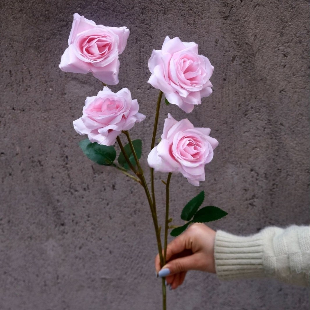 Valar Flower 4-Head Petite Edge Roses – Realistic Faux Rose Stems for Elegant Floral Arrangements FS-1062