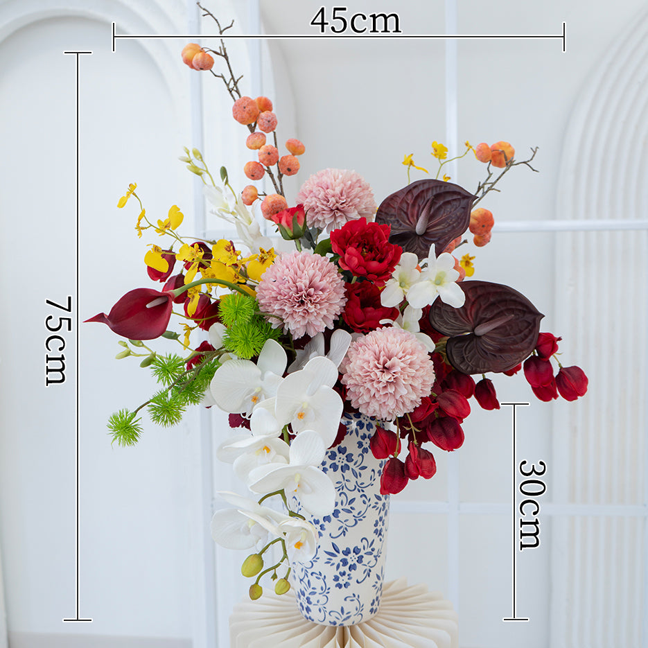Valar Flower Oriental Style Red Wedding Wall Floral Arrangement Set – Artificial Flower Decoration for Ceremony & Event Backdrop FA-281