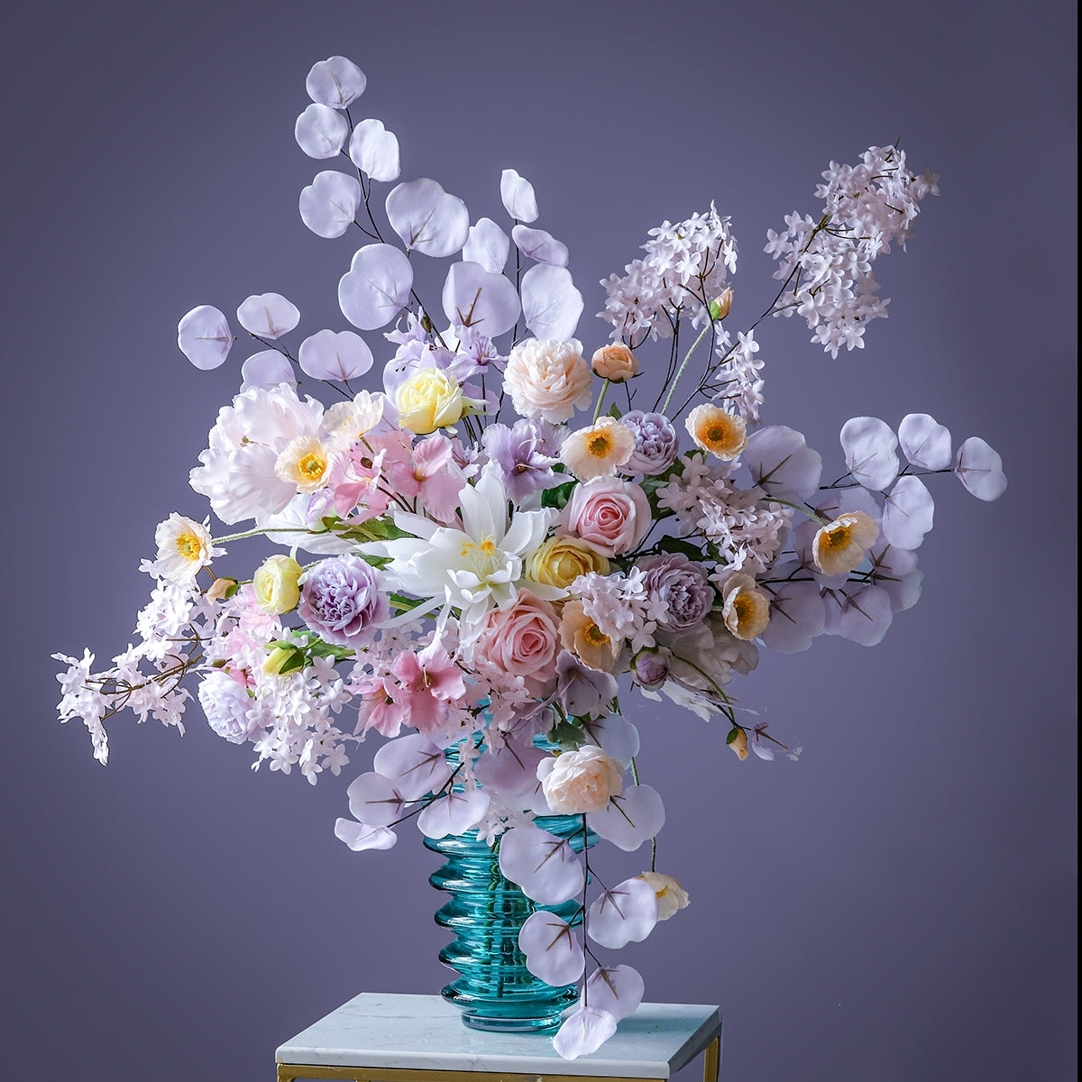 Elegant Cascading Faux Flower Bouquet – Romantic Silk Floral Arrangement for Wedding & Home Décor VB-205 (Without Vase)