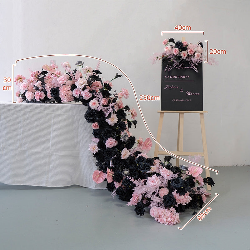 Decoración de boda elegante en negro y rosa con flores, arreglo de flores artificiales, fondo para ceremonia FA-212