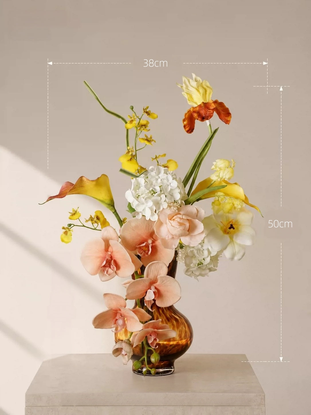 ValarFlower Peach Yellow Artificial Flower Arrangement, Warm Orchid Calla Lily Floral Decor for Wedding and Home VB-310