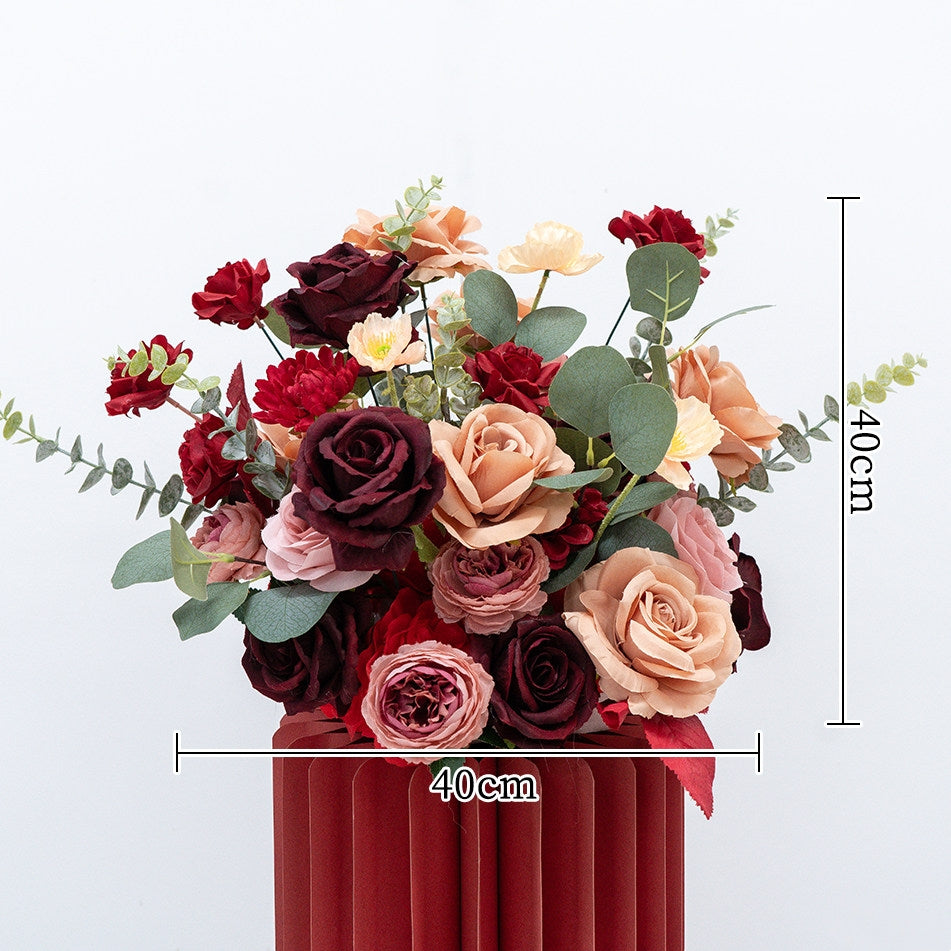 Valar Flower Luxury Burgundy Champagne Faux Rose Arrangements for Wedding & Event Styling FA-317