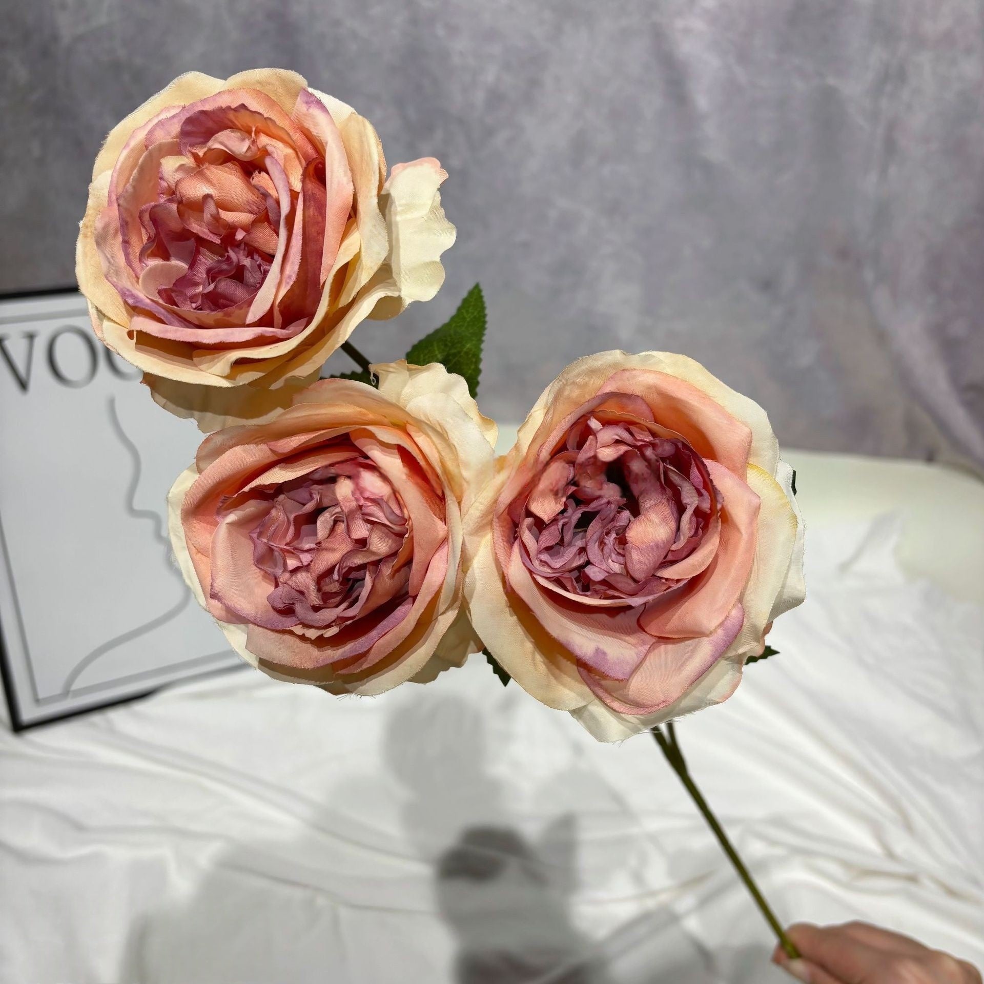 3-Head Faux Austin Rose – Vintage Garden Style Artificial Floral Stem FS-1046