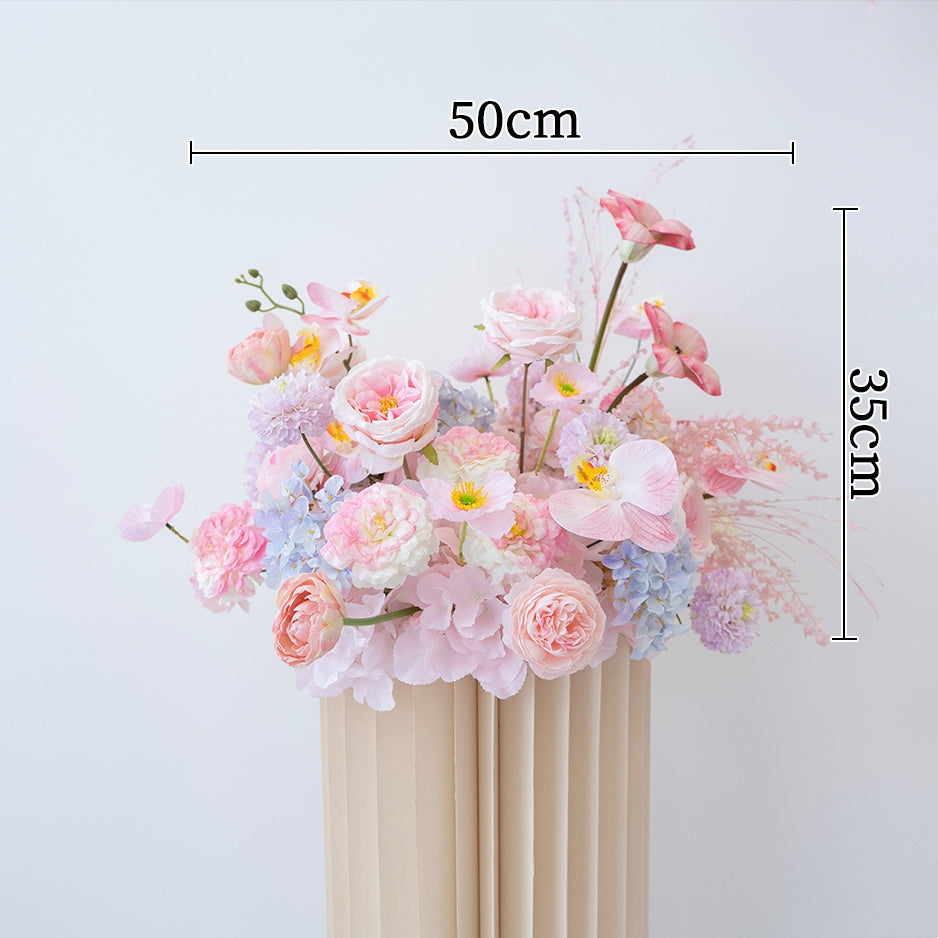 Pfirsich-weißes Kunstblumenarrangement – Romantisches Event-Tisch- und Schild-Styling-Set FA-263