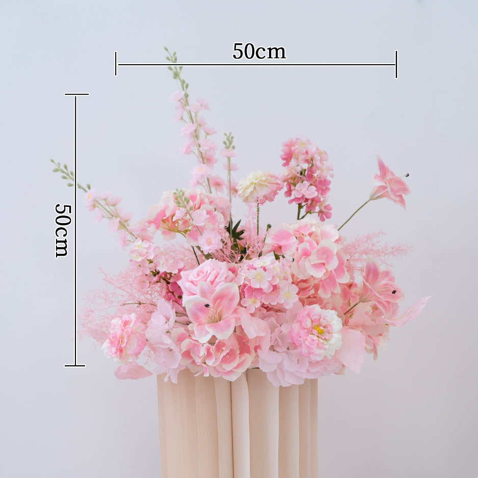 Pfirsich-weißes Kunstblumenarrangement – Romantisches Event-Tisch- und Schild-Styling-Set FA-263