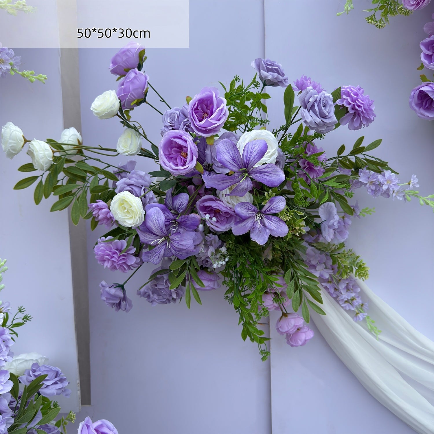 Valar Flower Light Lavender Aisle Floral Runner — Austin Roses & Faux Orchids Wedding Ceremony Decor WF-116