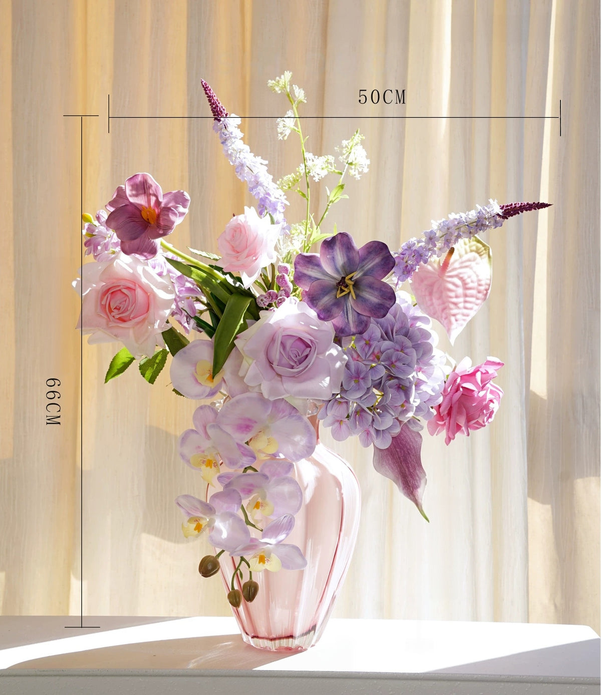 ValarFlower Lavender Pink Artificial Flower Arrangement, Romantic Orchid Rose Floral Decor for Wedding and Home VB-303