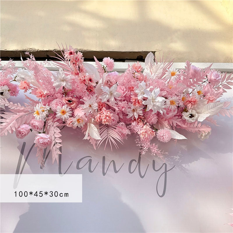 Valar Flower Pink Wedding Aisle Floral Runner — Faux Silk Flower Pathway Decor & Corner Arrangements WF-119