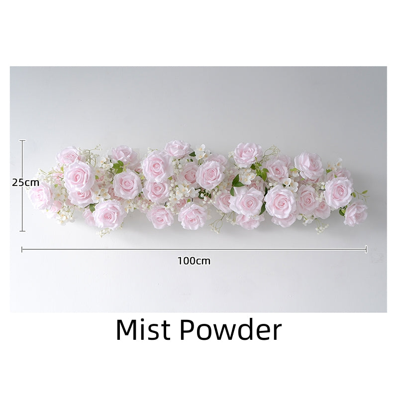 Romantic Rose Table Runner, Artificial Flower Arrangement for Elegant Wedding Tablescape FA-239