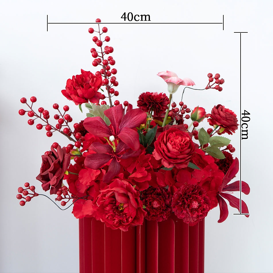 Valar Flower Luxury Red Artificial Flower Arrangement Set for Wedding Decor, Event Backdrop & Celebration Centerpieces FA-304