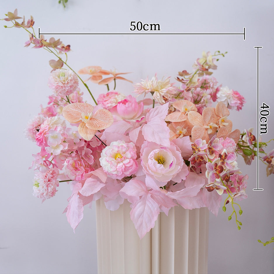Pfirsich-weißes Kunstblumenarrangement – Romantisches Event-Tisch- und Schild-Styling-Set FA-263
