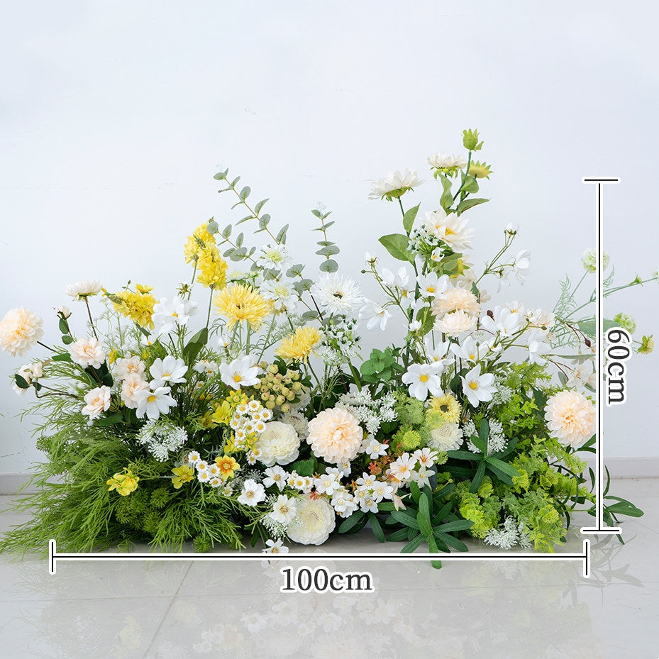 ValarFlower Artificial White Yellow Daisy Garden Floral Arrangement Set for Wedding Ceremony Aisle Decor, Outdoor Party & Event Decoration FA-347