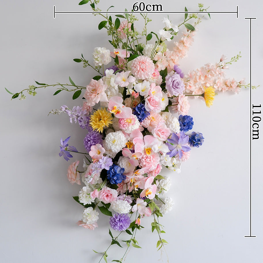 エレガントな青と白の花柄ウェディングアーチ、人工花のアレンジメント、セレモニーバックドロップ&イベント装飾 FA-211