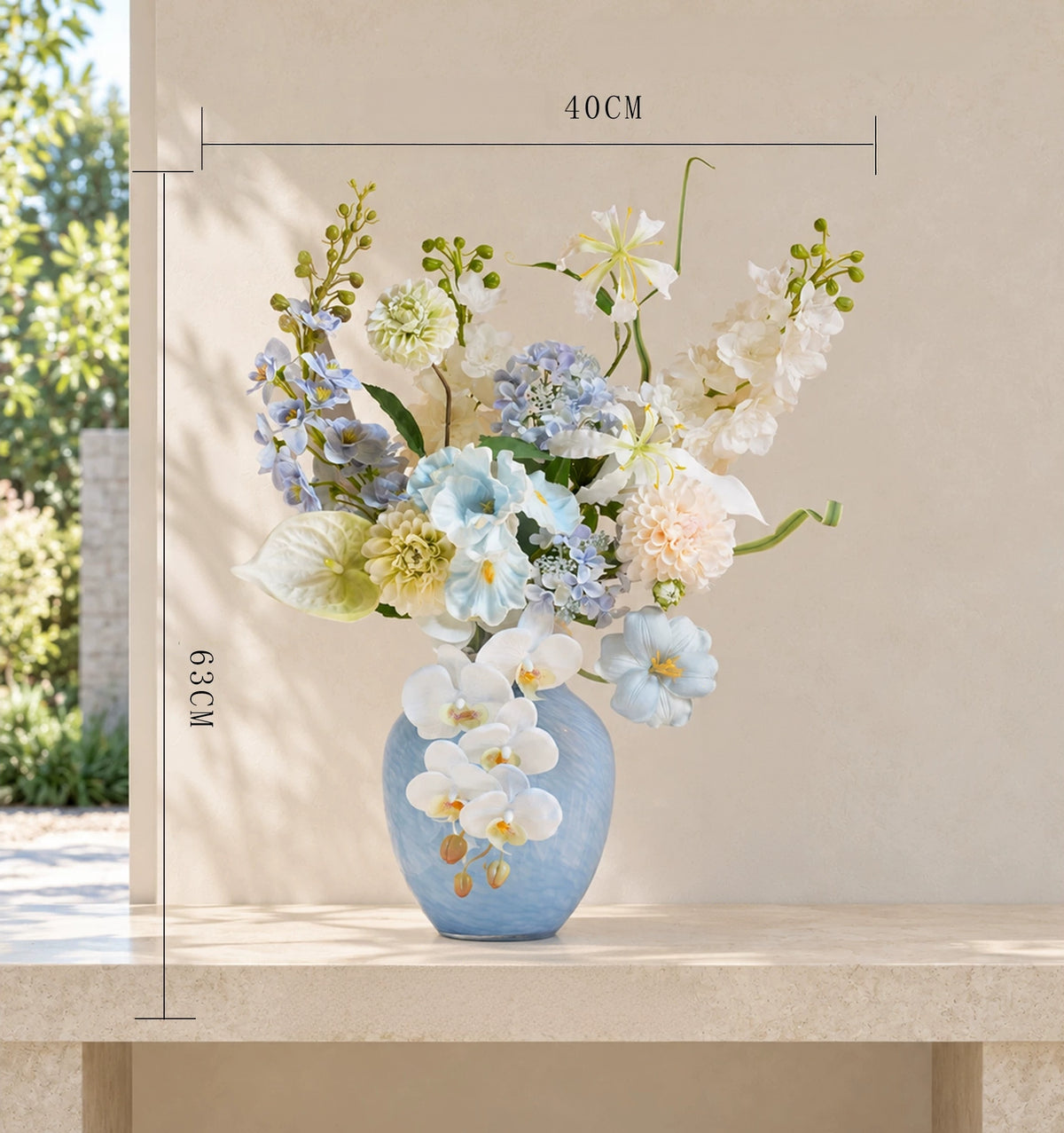 ValarFlower Artificial Flower Arrangement, Blue White Floral Centerpiece for Home Decor and Wedding Table VB-325