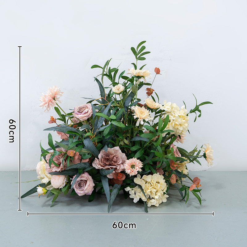 Warm Earth-Tone Faux Floral Display – Boho Event Wall & Floor Decoration with Tropical Gold Palms FA-253