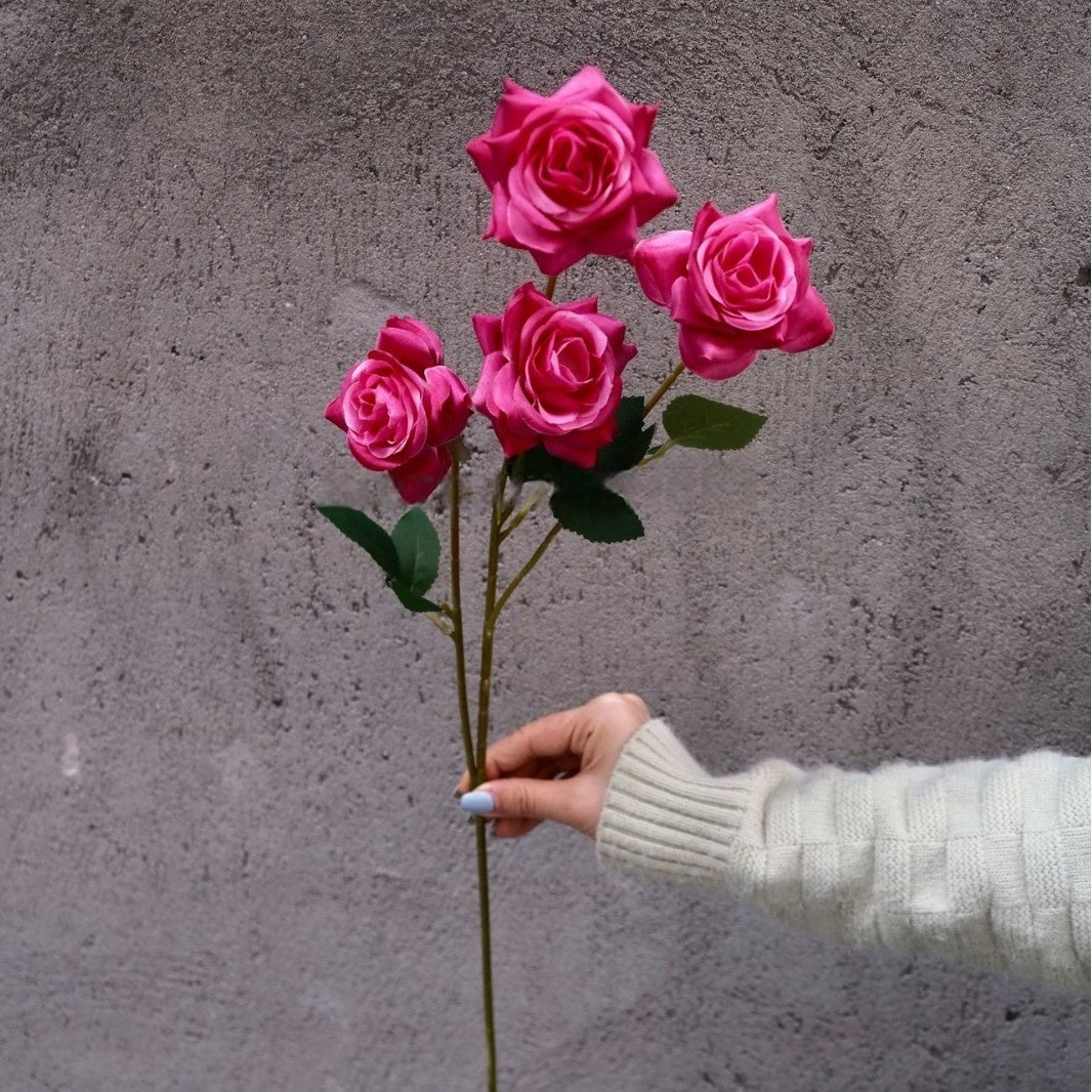 Valar Flower 4-Head Petite Edge Roses – Realistic Faux Rose Stems for Elegant Floral Arrangements FS-1062