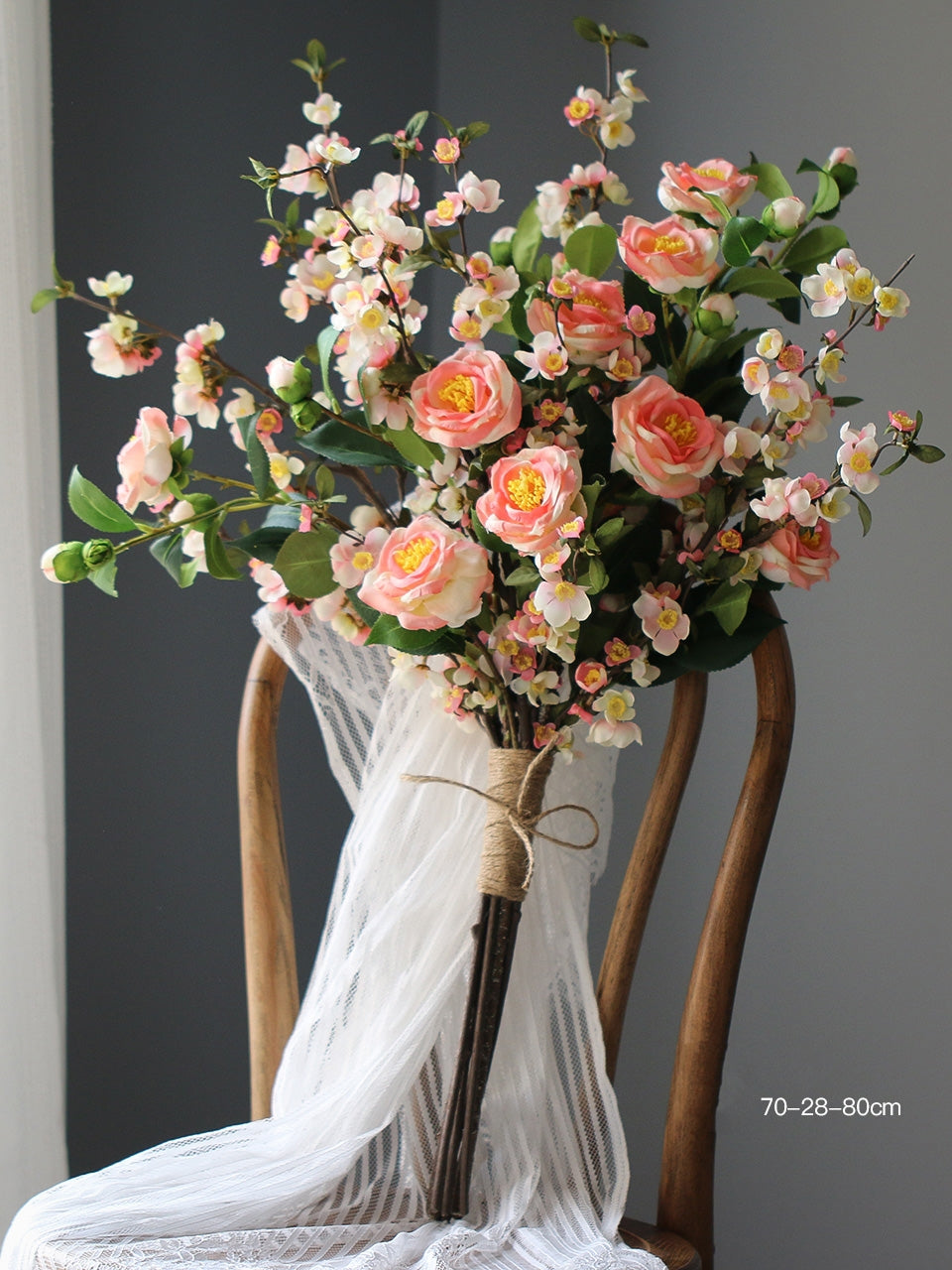 Wild Meadow Faux Flower Bouquet Arrangement – Realistic Artificial Poppy & Sunflower Mix for Wedding, Home, or Event Decoration VB-212 (Without Vase)