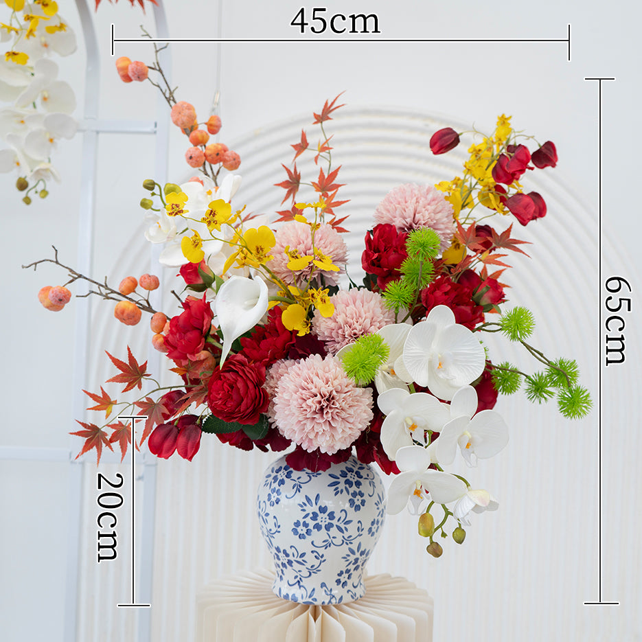 Valar Flower Oriental Style Red Wedding Wall Floral Arrangement Set – Artificial Flower Decoration for Ceremony & Event Backdrop FA-281