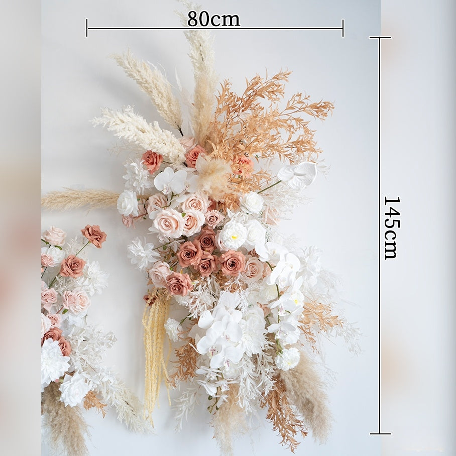 ترتيب زهور صناعية بلون الخوخ والأبيض – مجموعة تنسيق طاولة وديكور لافتة للفعالية الرومانسية FA-263