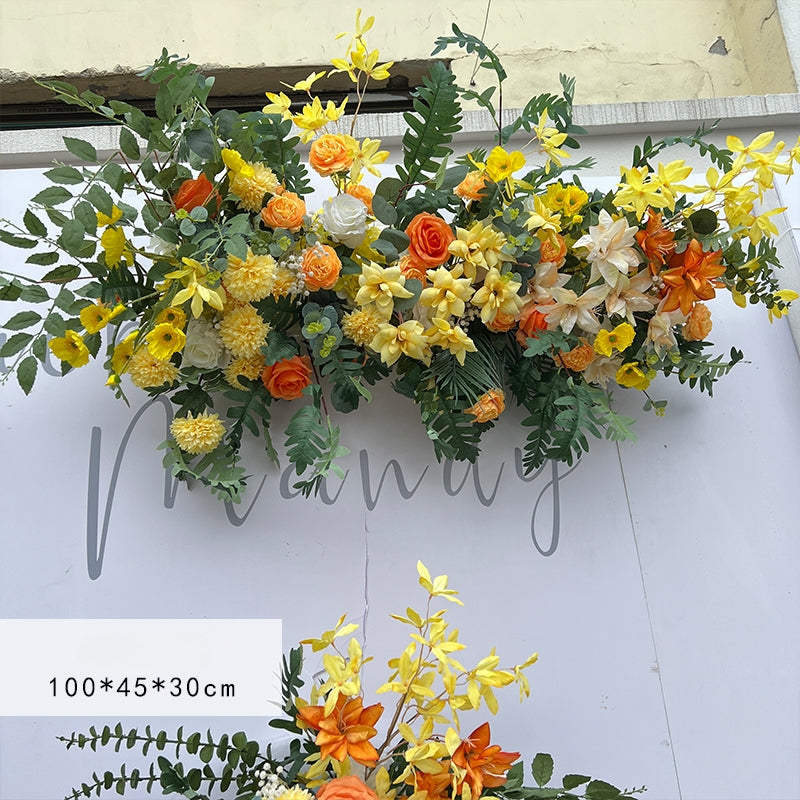 Valar Flower Large Yellow Aisle Floral Runner — Faux Eucalyptus & Silk Flower Wedding Pathway Decor WF-118