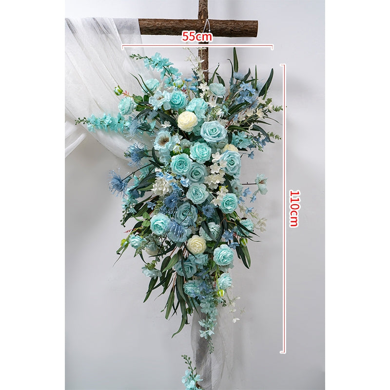 Conjunto de Arco de Boda Artificial en Azul Menta y Blanco – Fondo Floral Romántico para Bodas en la Playa o en Verano FA-262