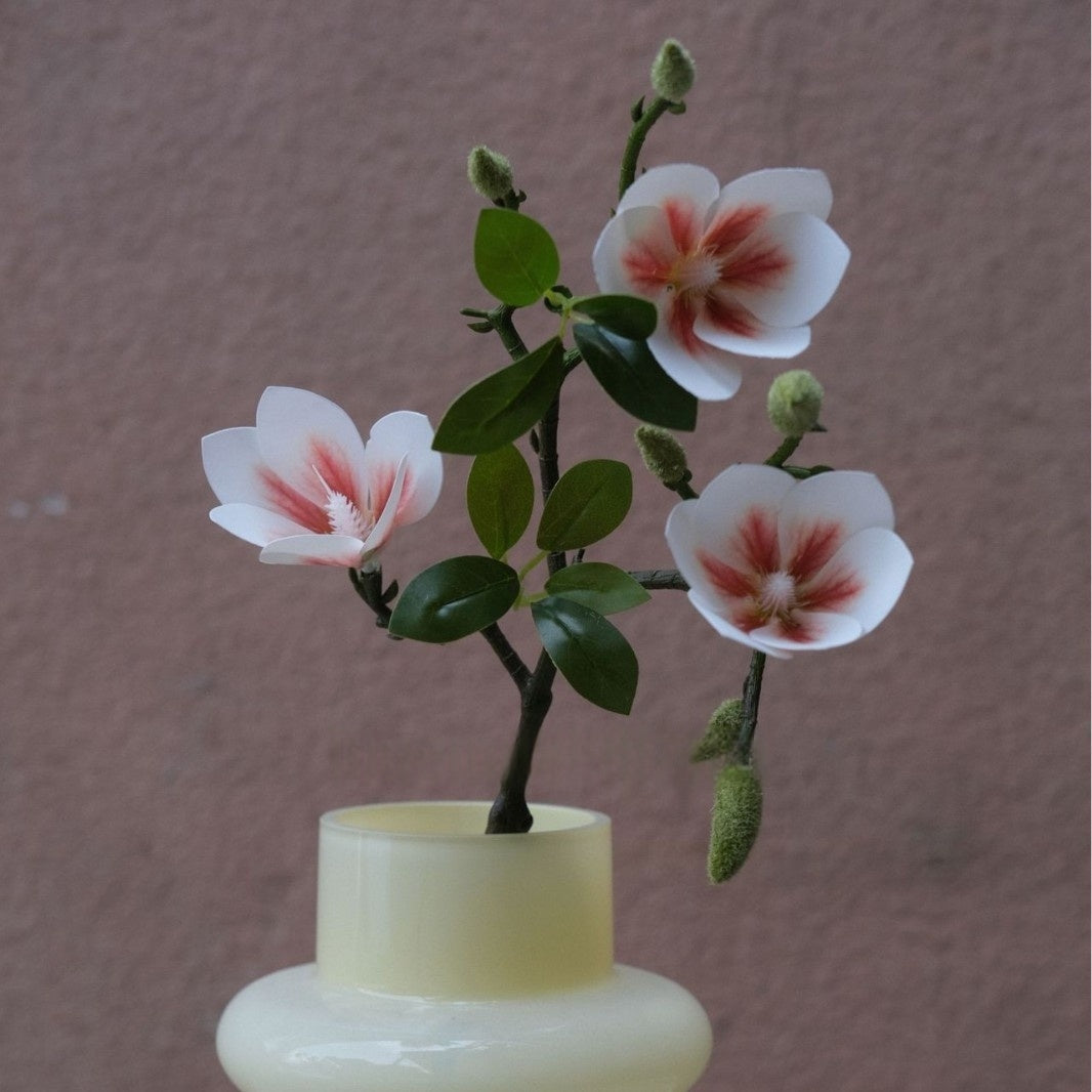 Faux Magnolia Peach Blossom Stems by Valar Flower – Lifelike 3-Fork Floral Branches for Vase Display FS-1068