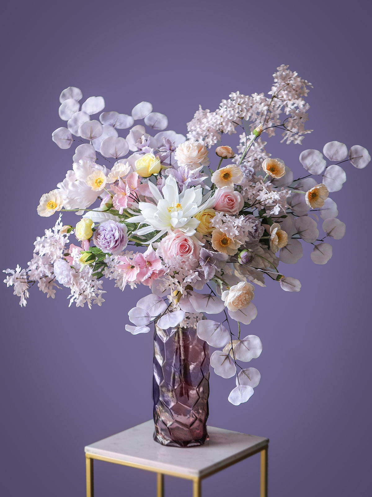 Elegant Cascading Faux Flower Bouquet – Romantic Silk Floral Arrangement for Wedding & Home Décor VB-205 (Without Vase)