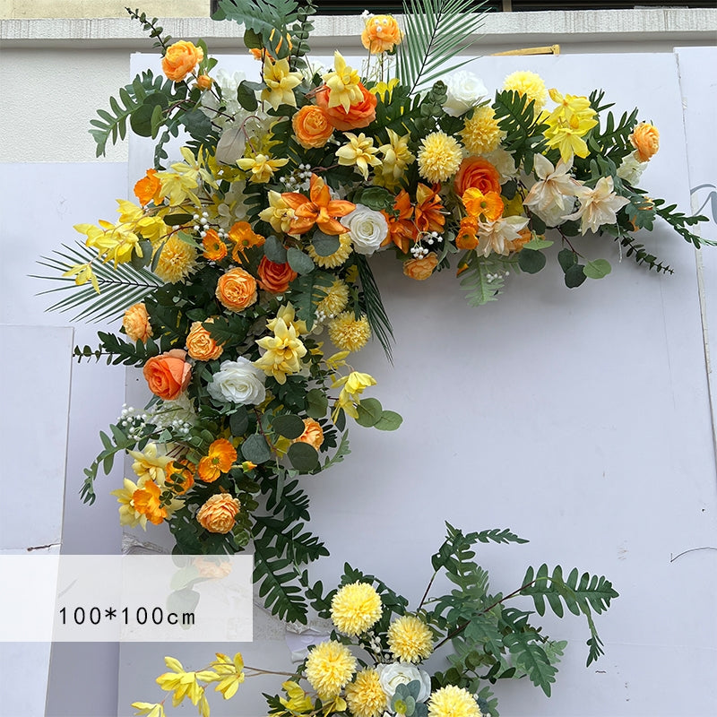 Valar Flower Large Yellow Aisle Floral Runner — Faux Eucalyptus & Silk Flower Wedding Pathway Decor WF-118