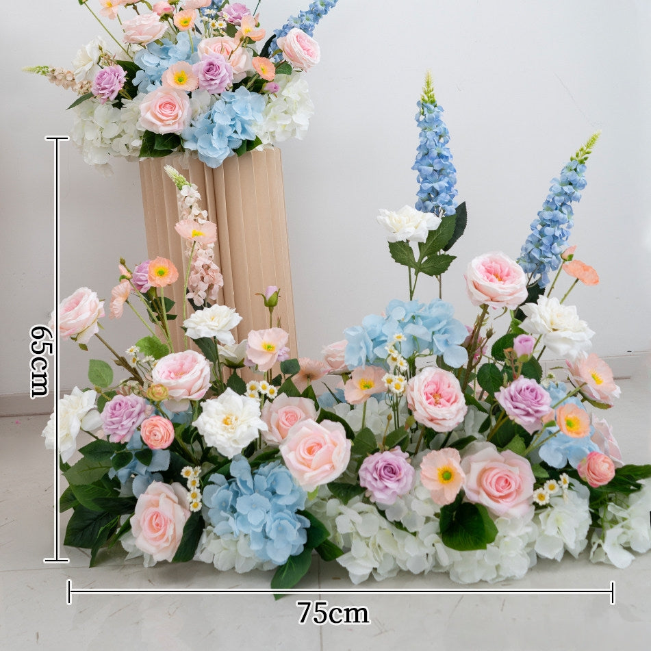 ValarFlower Pink Blue Artificial Floral Wedding Arrangement Set, Faux Flower Decor for Ceremony Aisle, Welcome Area, Outdoor Wedding & Party Event FA-352