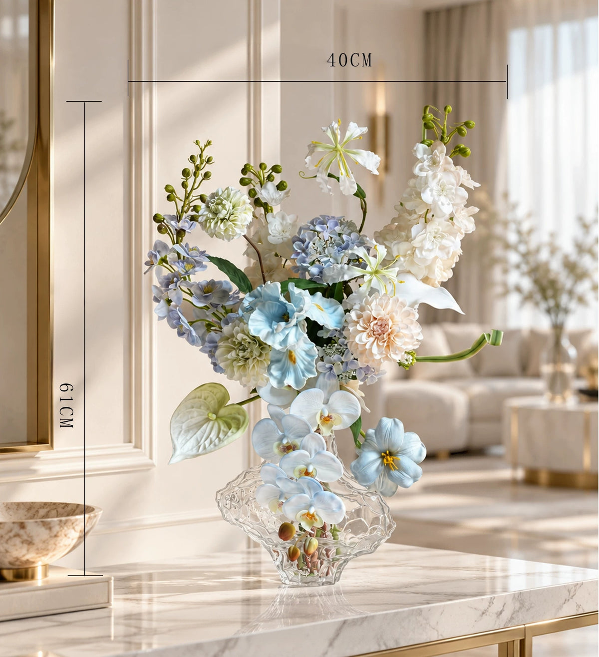ValarFlower Artificial Flower Arrangement, Blue White Floral Centerpiece for Home Decor and Wedding Table VB-325