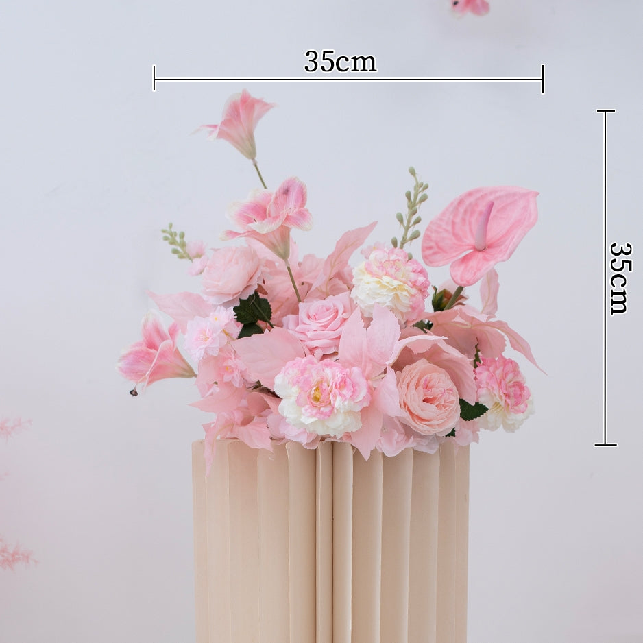 Pfirsich-weißes Kunstblumenarrangement – Romantisches Event-Tisch- und Schild-Styling-Set FA-263