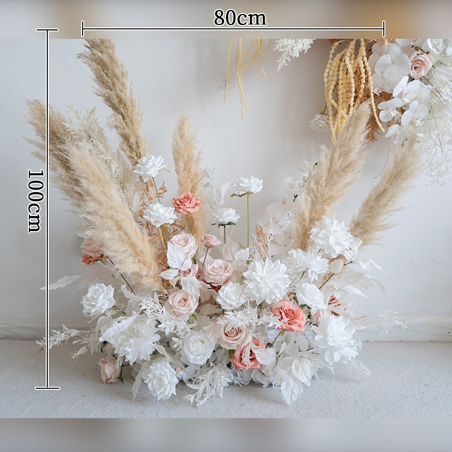 ترتيب زهور صناعية بلون الخوخ والأبيض – مجموعة تنسيق طاولة وديكور لافتة للفعالية الرومانسية FA-263