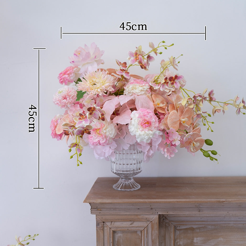 Pfirsich-weißes Kunstblumenarrangement – Romantisches Event-Tisch- und Schild-Styling-Set FA-263