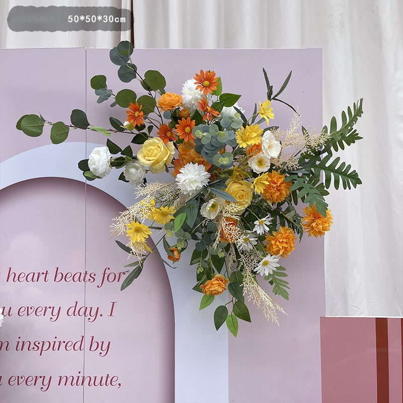 Valar Flower Fresh Yellow-Orange Faux Floral Aisle Runner — Eucalyptus Wedding Runway Decoration WF-122