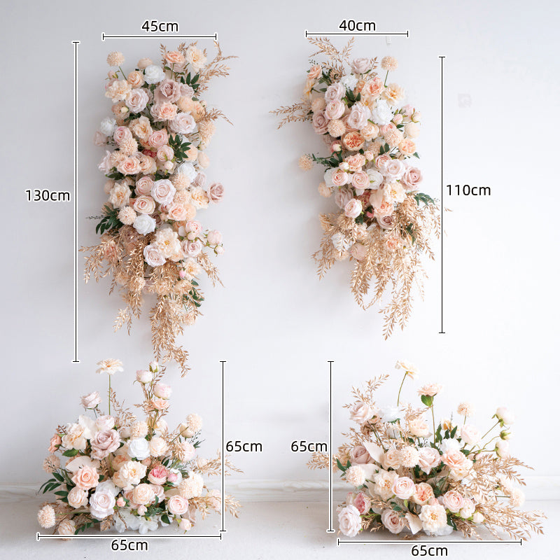 Champagne Gold Artificial Flower Set – Elegant Faux Floral Decor for Wedding Welcome Area and Photo Backdrop FA-252