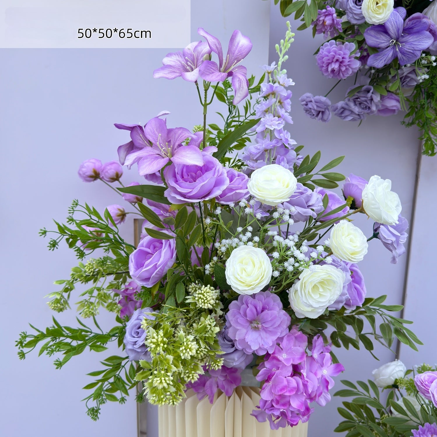 Valar Flower Light Lavender Aisle Floral Runner — Austin Roses & Faux Orchids Wedding Ceremony Decor WF-116